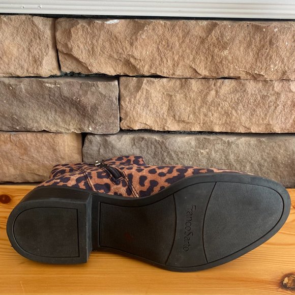 Franco Sarto Benny Ankle Bootie Camel Leopard Block Heel Size 8.5M - Picture 6 of 11